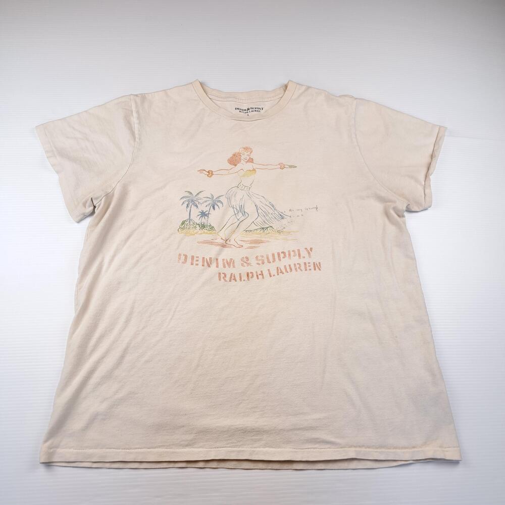 Denim & Supply Ralph Lauren Shirt Mens Large White Hawaiian Hula Girl Tee Top